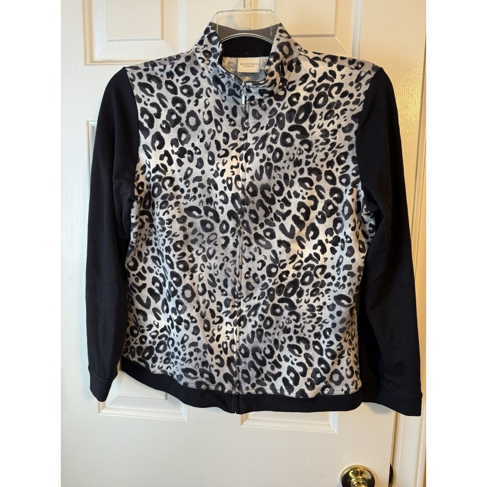 Weekends by Chico's Women's Leopard Print And Black Zip Up Jacket Chicos Size 1